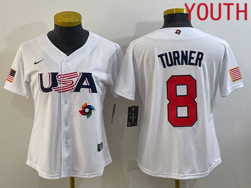 Youth 2023 World Cub USA #8 Turner White MLB Jersey8